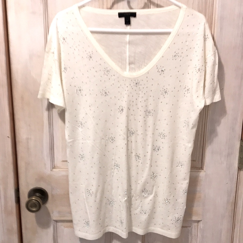 J.Crew Cream / with crystal front short sleeve T lightweight for Spring/Summer